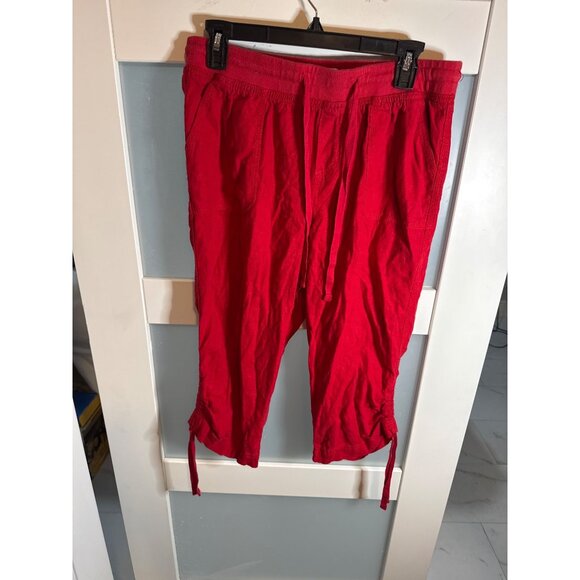 St. Johns Bay Red Cropped Drawstring Pants Womens M Cotton Blend Casual    21-73 - Picture 1 of 9